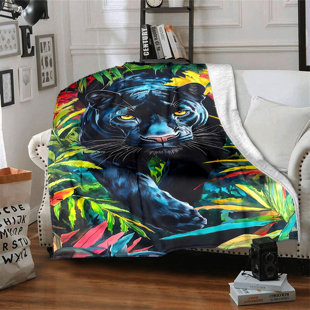 1pc Panther, Jungle Blanket Lightweight Blanket Throw Blanket For Sofa, Bed, Travel, Camping, Livingroom, Office, Couch, Chair yy251010012