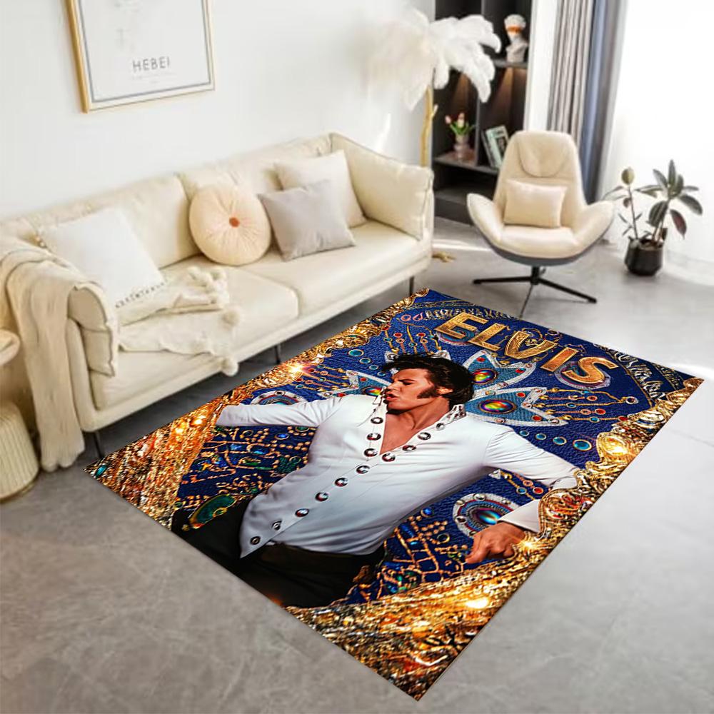 Golden Elvis Anniversary Floor Mat Design for Dining Room Study room Entryway Balcony Antislip Carpet Anime Office Decor Wedding Party Gift