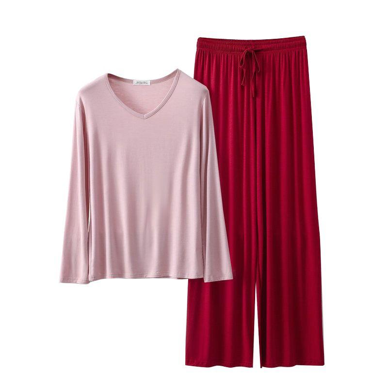 Women's Loose Casual Pajama Sets V-neck T-shirt and Drawstring Pants