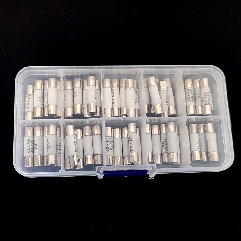 50PCS Ceramics Fuses Kit In Box Slow Blow 5x20mm T 1A 2A 3.15A 4A 5A 6A 8A 10A 12A 15A/250V 5*20 Protective Insurance Tube Set