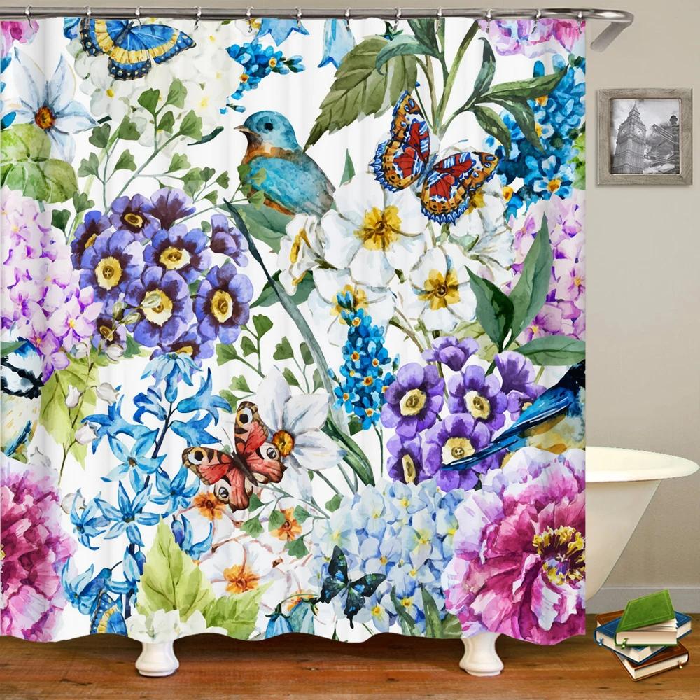 Retro European Shower Curtain ,Flowers Printed Bath Curtain Polyester Fabric Western Style Home Bath Decor Curtains With Hooks