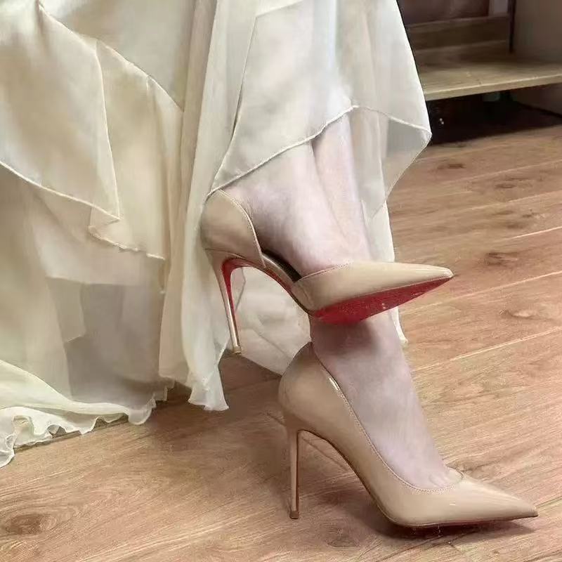 

Лакированная кожа боковые пустые туфли красная подошва тонкий каблук черные туфли на высоком каблуке весна и осень новые сексуальные и тонкие профессиональные туфли для работы 42