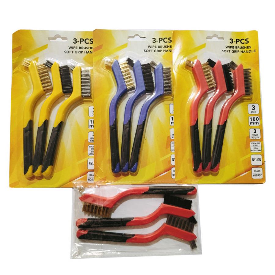 Double-Headed Wire Brush Set: Steel, Copper, Nylon for Rust and Crevice Cleaning