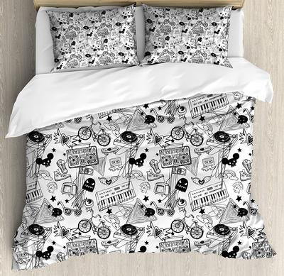 Schwarz und Weiß Bettwäscheset Bettdecke Bettbezug Kissenbezüge Punk Teenager Muster Kassette Tastatur Bettwäschebezug Doppelbett Set