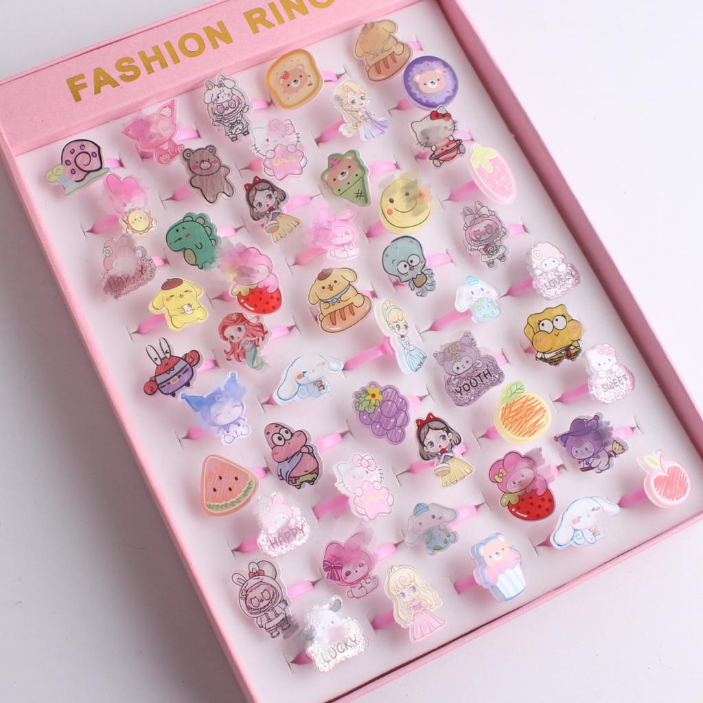 50Pcs Cartoon resin children's ring - Sweet flower ring - Gift box set finger ring - Party gift