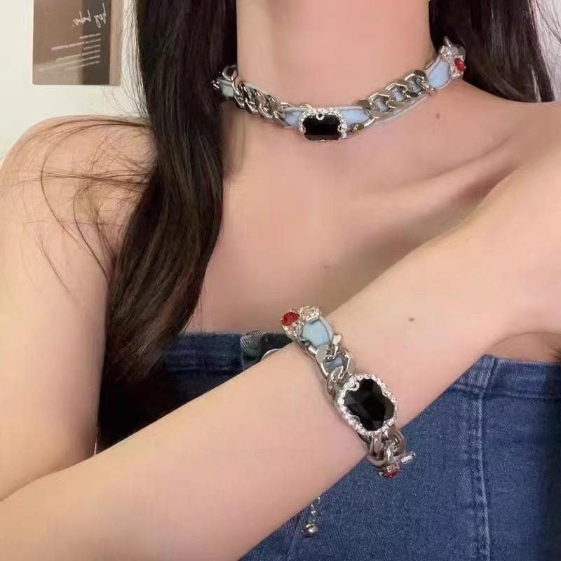 Trendy Y2k Ruby Element Necklace For Women Geometric Chain Summer Fashion