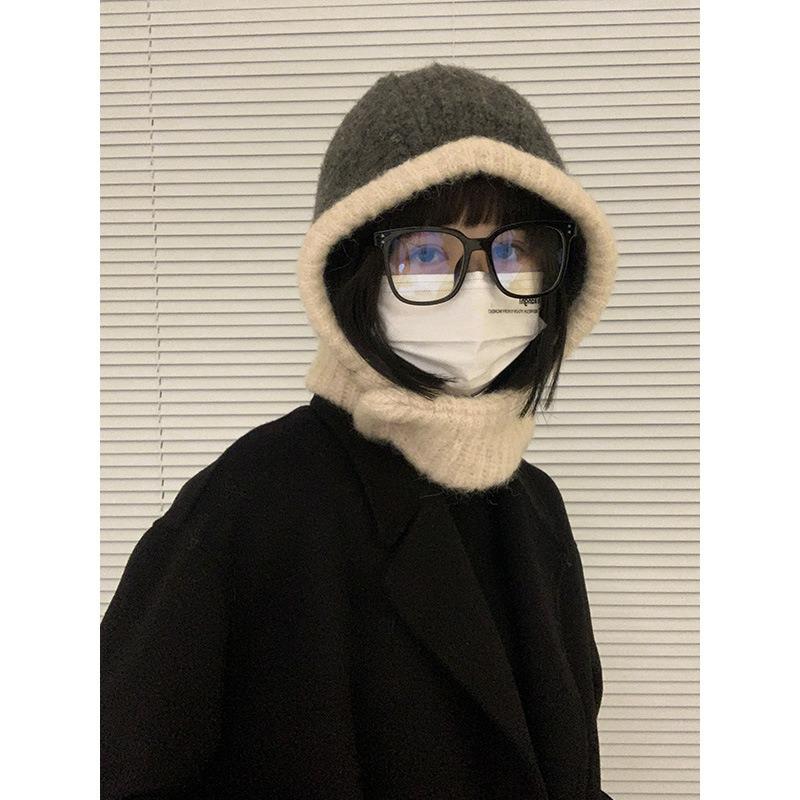 Balaclava Hat Autumn and Winter Warm Hat Scarf Integrated Women's Ear Protection Knitted Wool Hat Tide Winter