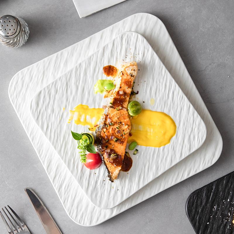 European Ceramic Square Dinner Plate Black White Western Steak Plate Home Ceramic Fruit Salad Dessert Dishes Kitchen Tableware