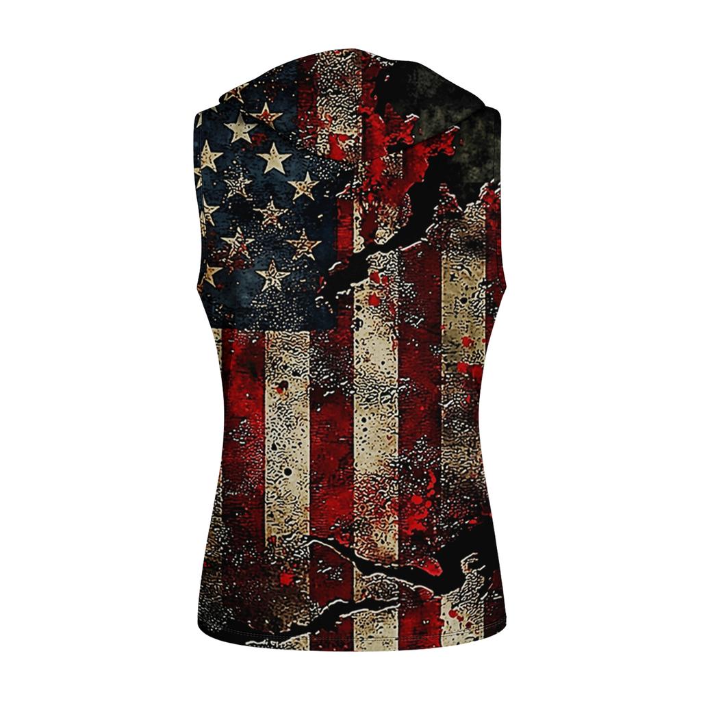 Men's Sleeveless Hoodie Casual Tank Top Patriotic Print Athletic Fit Pullover Lightweight Summer Muscle Shirt with Hood