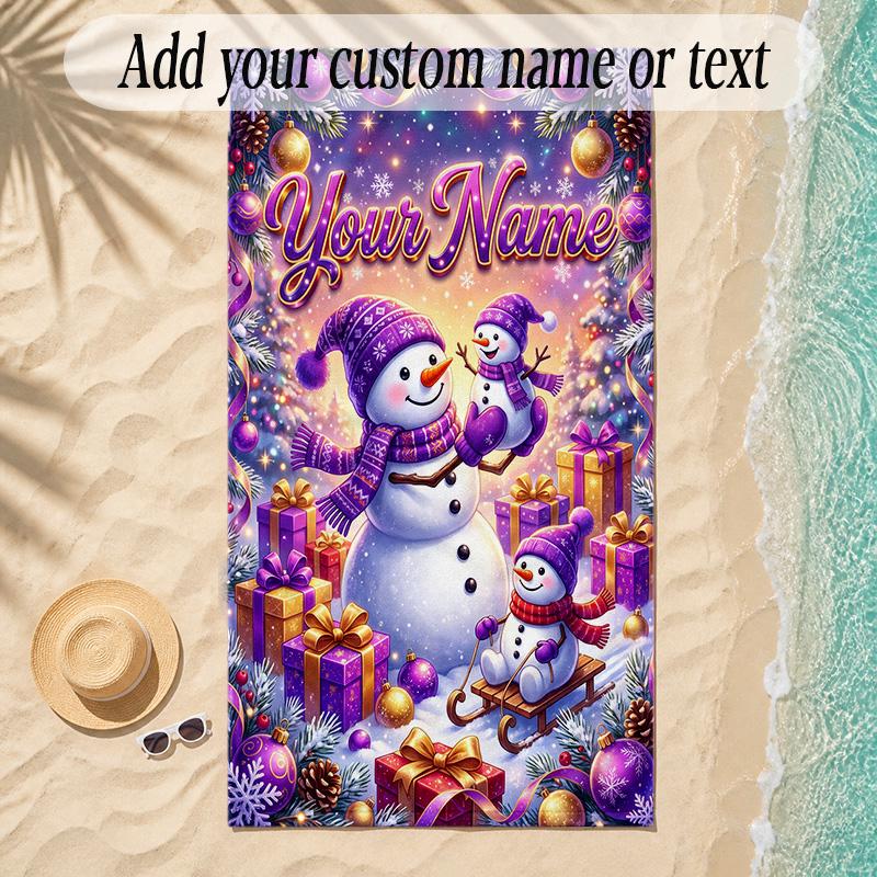 Snow Theme Soft Beach Towel Personalized Custom Name Text Towel Portable for Beach Pool Travel
