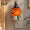 Halloween Party Lighting Pumpkin Ghost Night Light with Witch Hat Resin Soft Glow Plug-in LED Bedroom Light Spooky Wall Sconce for Home Decorative