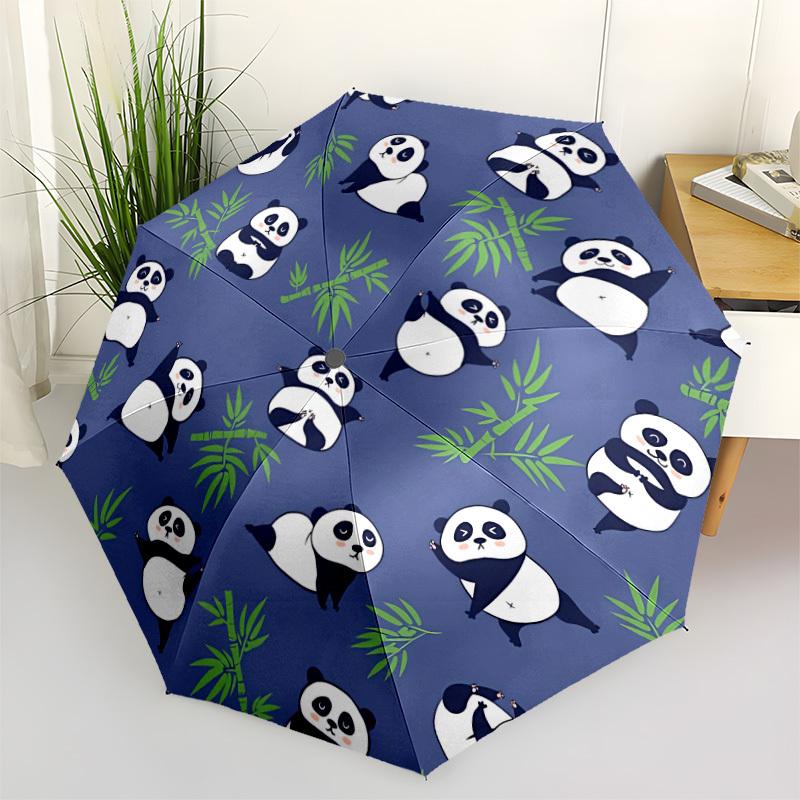 1pc Panda Bamboo Automatic Open/close, All-Season Portable Folding Umbrella, Travel, Everyday, Formal Events - Compact Luxury Parasol, Outdoor Accesso