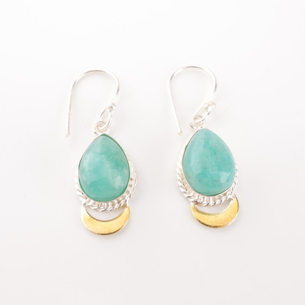 Amazonite Gemstone 925 Solid Silver Jewelry Handmade Earrings 1.5" Gift For Wife EE-162-30