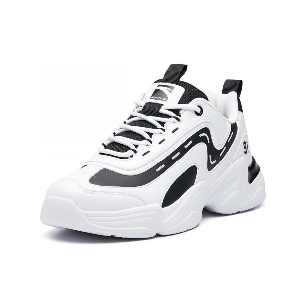 New Anta Cushioned Slip Resistant Low Top Chunky Sneakers Men's White Black 91938862-1