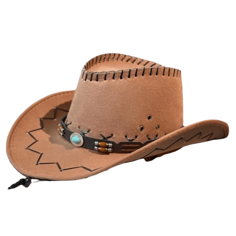 Wide Brim Fedora Hat Leather Belt Sun Hat Travel Western Cowboy Hat  Camping