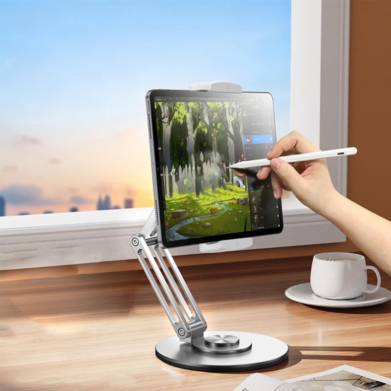 Adjustable Tablet Stand with 360 Degree Rotatable Base Foldable Tablet Holder for Mobile Phone Desk Ergonomic Notebook