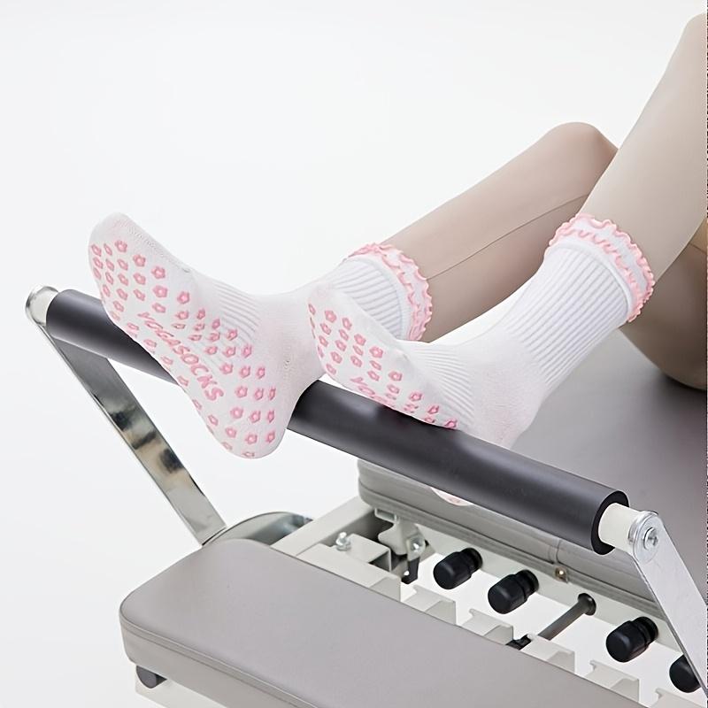 2 Paar gerüschte rutschfeste Yogastrümpfe, Vollhandflächen-Silikon-Mittelschaft-Pilates-Socken, Rutschfeste Fitness-Sportsocken, In mehreren Farben erhältlich