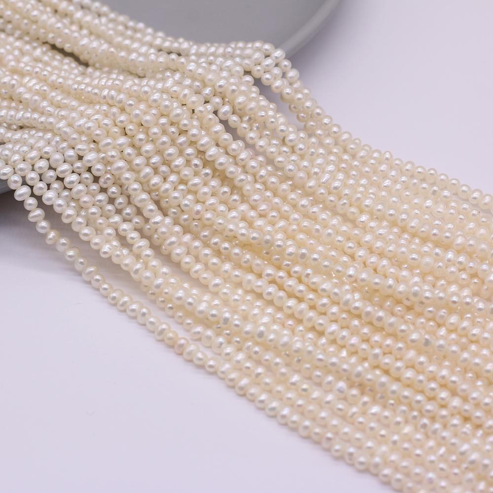 1String, White Near Round Pearl 3-3.5mm, Fashion Women Natural Freshwater Pearl Beads for Jewelry Making DIY Crafts, Luxury Bulk Gifts 36cm