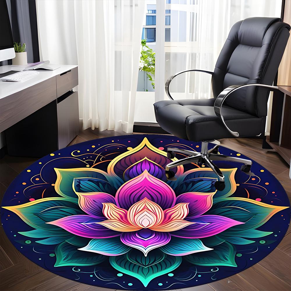 1pc Lotus Mandala Artwork Chair Carpet for Office, Round Non Slip Durable Large Size Office Carpet, Suitable for Office
