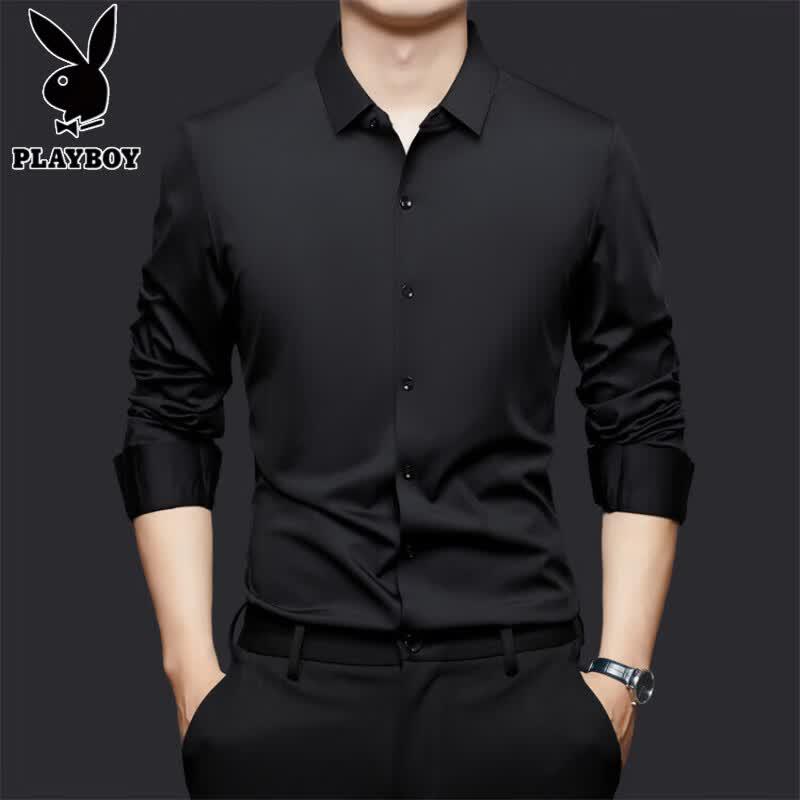 PLAYBOY Men s Seamless Non-Iron Stretch Long-Sleeve Shirt 190 черный 3xl
