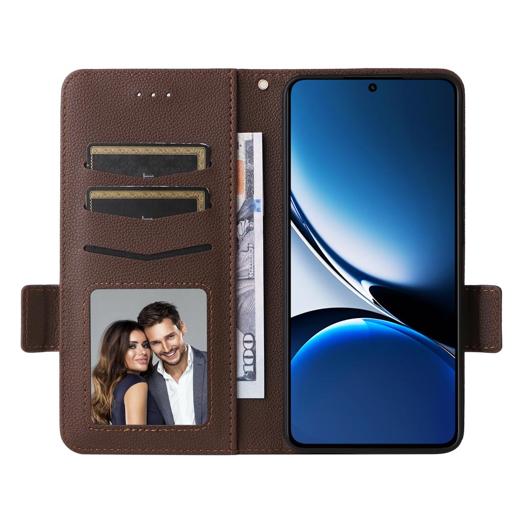 For Xiaomi Poco X7 Pro 5G/Redmi Turbo 4 5G Case with Wrist Strap Litchi Texture PU Leather Wallet Phone Cover