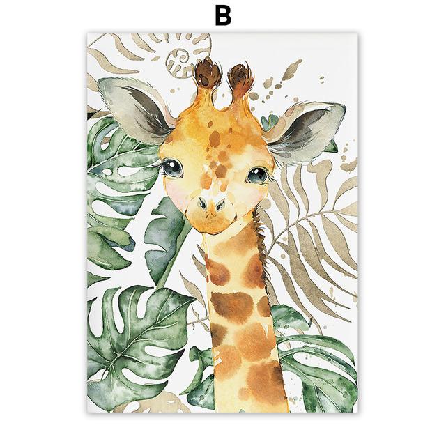 Safari Kinderzimmer Dschungeltiere Löwe Giraffe Elefant Wandkunst Poster und Drucke Leinwandbilder Baby Kinderzimmer Dekoration Ohne Rahmen