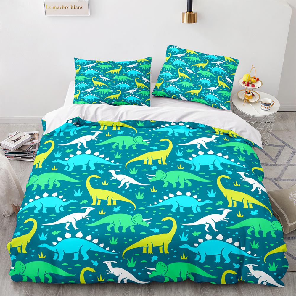 Printed Dinosaur Cartoon Quilt Set Three-Piece Digital Printing Home Textile Kit Home Textile