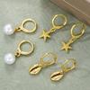 3 Pairs Women Coastal Hoop Earrings Starfish Seashell Faux Pearl Charm Dangle Hoop Earrings Summer Beach Earrings for Holiday Daily Wear