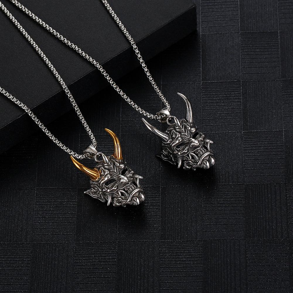 Golden Horn Prajna Pendant, Men'S Ghost Mask Necklace Halloween Gift