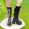 Fashion Women's Dark Platform Locomotive Boot Punk Style Knee Boot Fashion Colored Wings Butterfly Mid Boot Women Tide Boots Boats Mujer