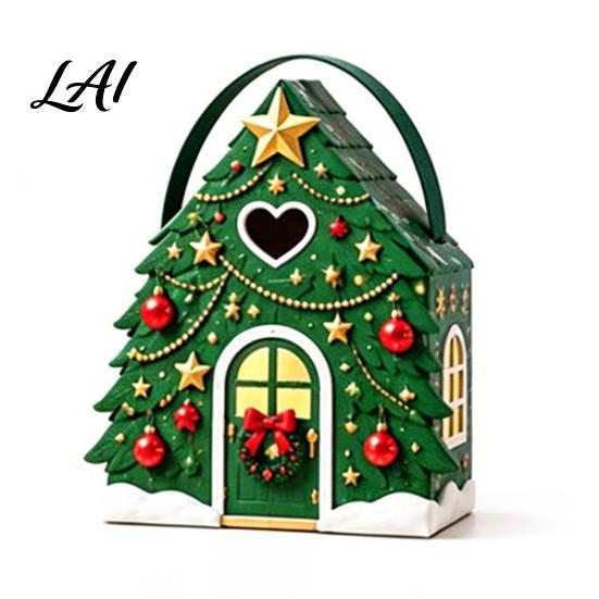 Seasonal Candy Packaging Boxes Christmas House Handle 3D with Gift Box Gingerbread/Santa Claus/Tree/Snowflake Decorative Cardboard