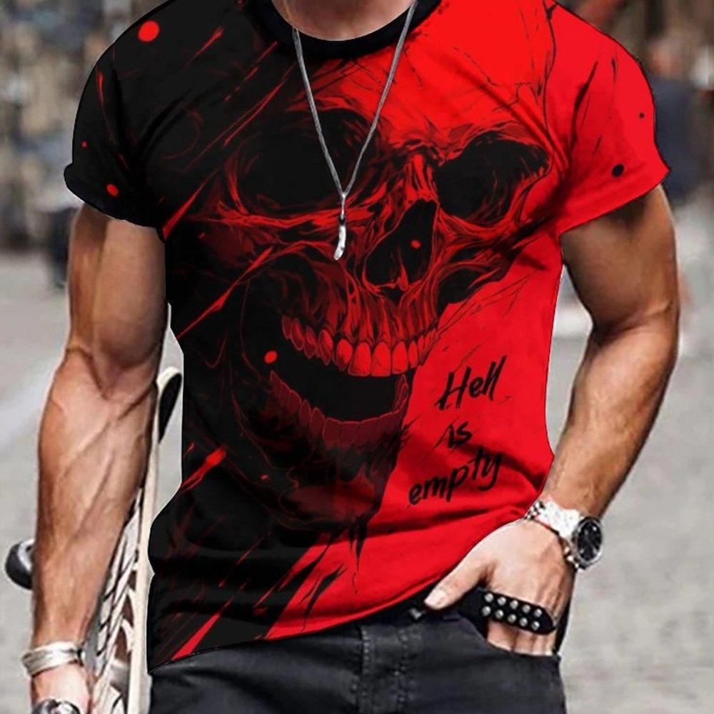 Men's 3D Skull Print T-Shirt, Casual Comfortable T-Shirt, Short Sleeve Hooded Sweatshirt, New Fashion