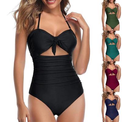 Slankmakend Sexy Push-up Vleesbedekkend Halter Vetersluiting Eendelig Dames Badpak met Dubbele Schouderband