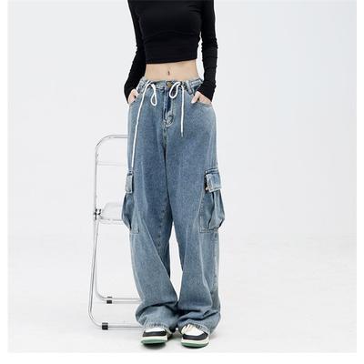 2022 New Autumn Vintage Leisure High Waisted Jeans Straight Wide Leg Cargo Jeans Women's Streetwear Loose Cargo Jeans Women's