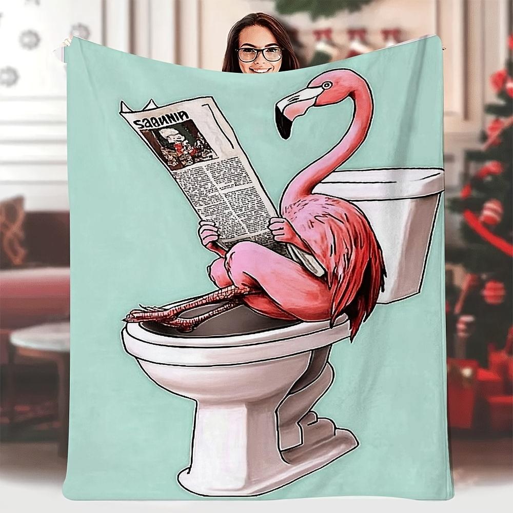 

1pc 60x80 Inch Humorous Flamingo on Toilet Reading Newspaper Printed Blanket - Soft 100+ Thread Count All-Season Cozy Throw for 70x100cm28x39in