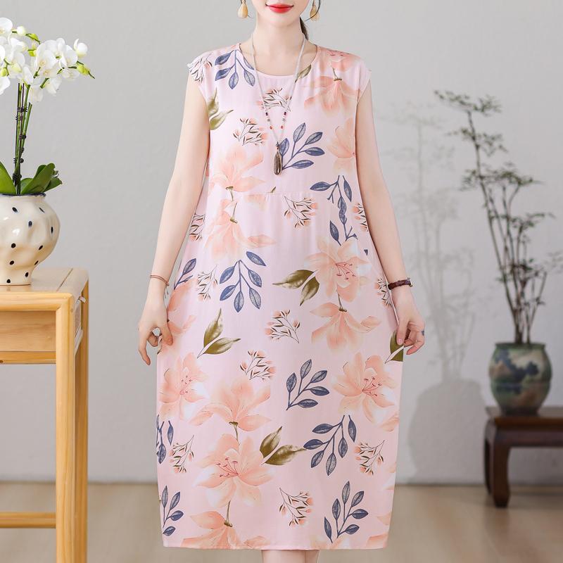 Robes Décontractées pour Femmes Été Vêtements Vintage Grande Taille Sans Manches Ample Robe Longue