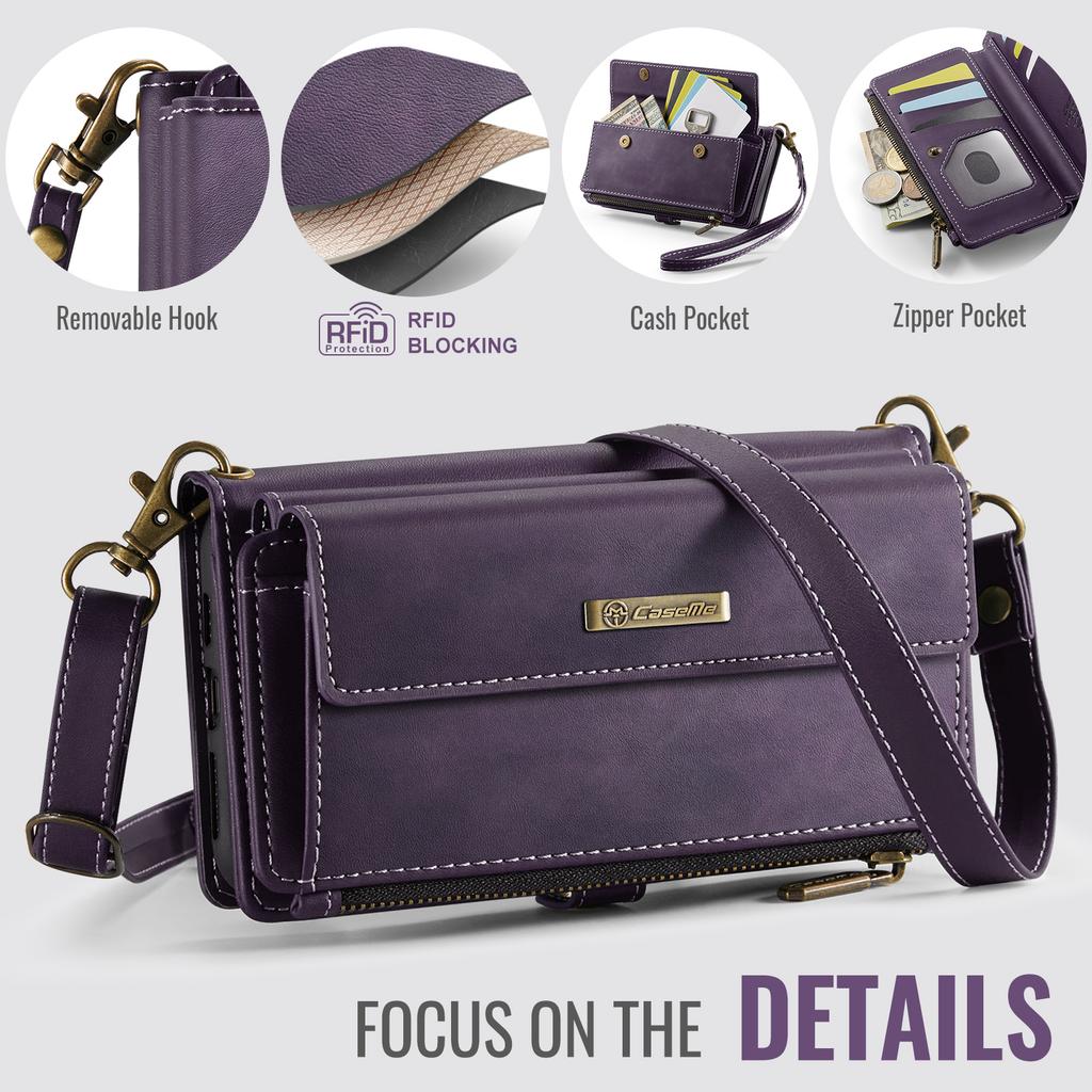 For iPhone XR 6.1 inch Case CASEME C39 RFID Blocking Zipper Wallet Stand Leather Cover with Strap