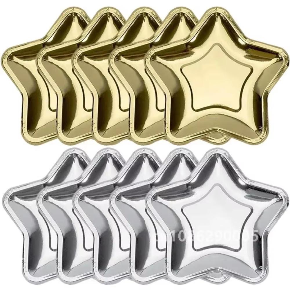 20pcs Gold/Silver Five Pointed Star Paper Plate Disposable Dessert Tray Paper Plate Christmas