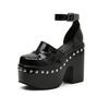 Fashion New Thick Sole Punk Sandals Women Wrap Toe Hollow Patent Leather Roman Sandalias Rivets Platform Casual Chunky Heel Buckle Shoes