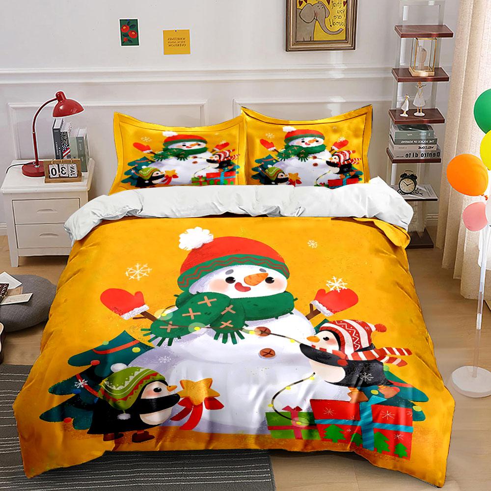 Snowman and Penguins Holiday Set Bedding Duvet Cover Set Duvet Cover Pillowcases (1*Duvet Cover 2*Pillowcases, without duvet insert)