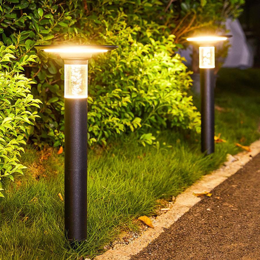 Thrisdar Solar Landscape Path Light Aluminum Outdoor Round Shape Solar Bollards Lighting for Lawn Patio Courtyard Driveway Decor