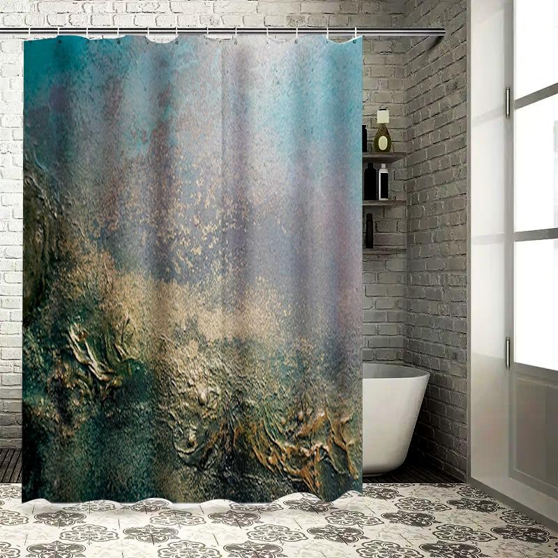 

Rural Style Shower Curtain Blue White Gold Mosaic Print Polyester Bathroom Waterproof Decorative Fabric Shower Panels for Bathtu 90x180cm