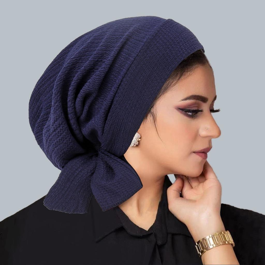 Women's Polyester Knit Beanie with Wave Pattern and Long Tail - Elastic Fit, No Feathers, Chemotherapy Headscarf Hat