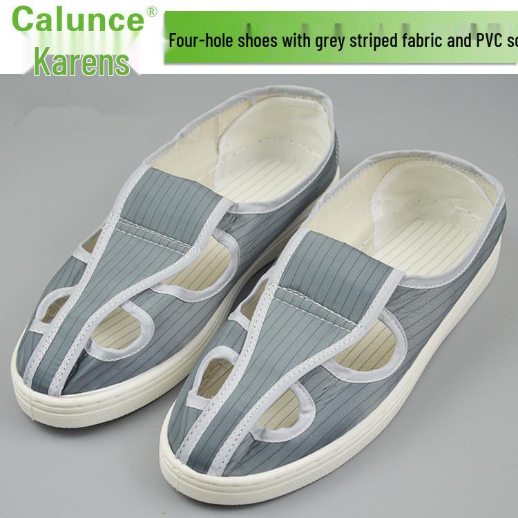 Anti-static Gray Striped PVC Bottom Dust-Free Shoes with Four Holes 38