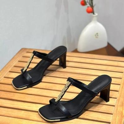 French High-heeled Outside Wear Slippers Female 2024 Summer Versatile Thick Heel Square Head Open Toe Black Sexy Zapatos Mujer