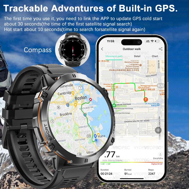 Outdoor Sports Smartwatch 1000mAh Battery 1.73-inch AMOLED Screen Men's Watch Compass 10ATM Waterproof Bluetooth Call Smartwatch