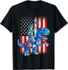 Dino Statue Of Liberty 4th Of July Shirt Boys American Flag T-Shirt