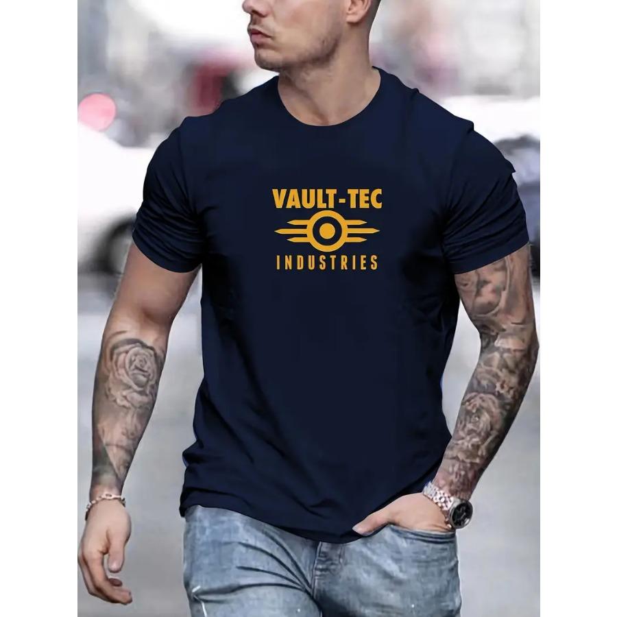 Vault-Tec Industries Men's Cotton T-Shirt - 100% Cotton Basic Casual Crew Neck Tee Regular Fit Knit Fabric for Summer