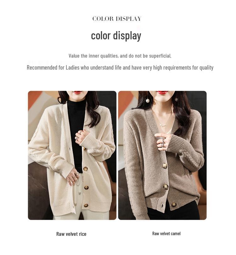 Korean Style Women's Wool V-Neck Long Sleeve Knit Cardigan