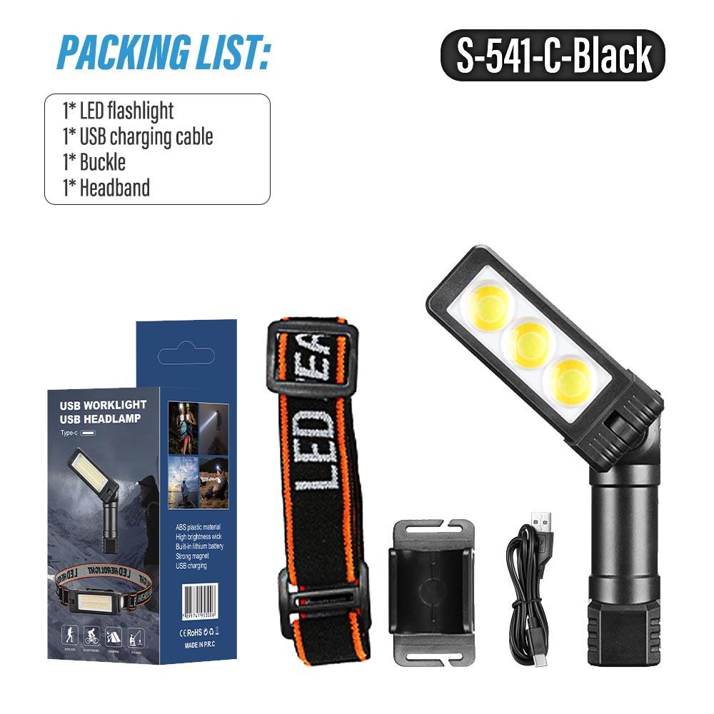 Rechargeable Camping LED Flashlight Work Light with Headband and Hook Headlamp Waterproof 6 Lighting Modes Suitable Night Work